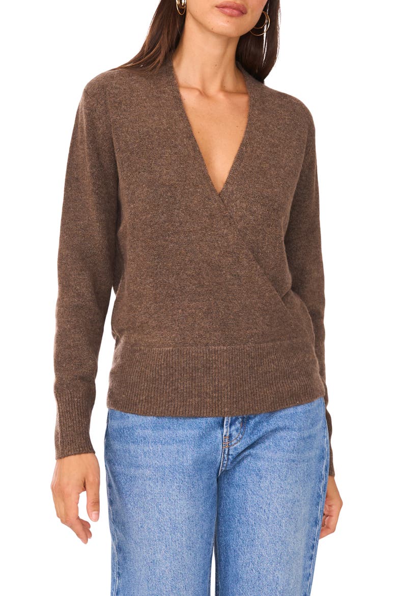 Surplice V-Neck Sweater, Main, color, MEDIUM BROWN