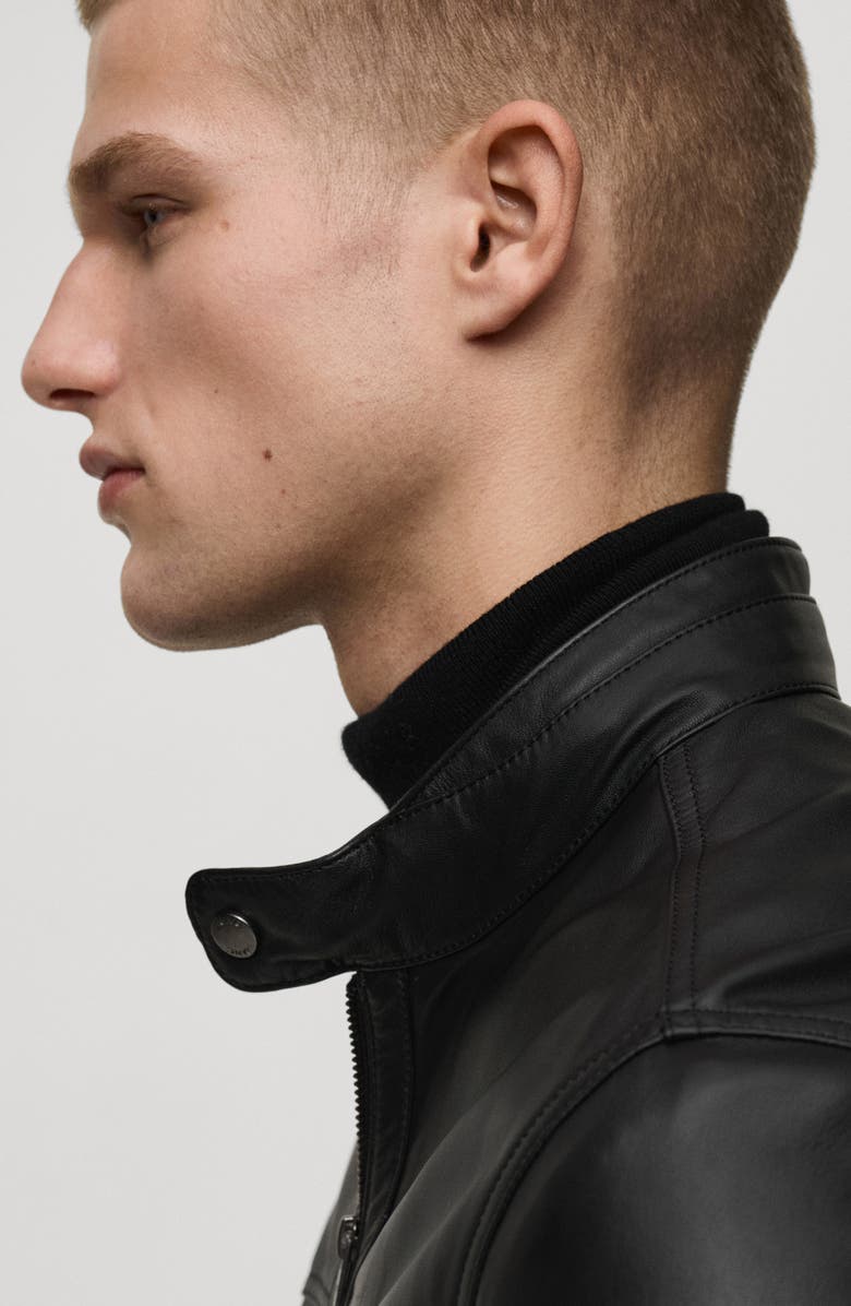 MANGO Leather Biker Jacket, Alternate, color, 