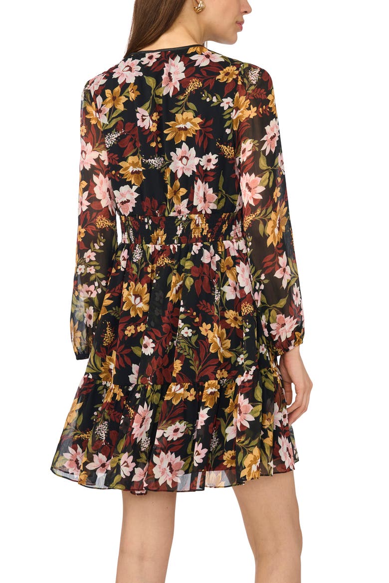 Floral Print Long Sleeve Babydoll Dress, Alternate, color, BLACK MULTI