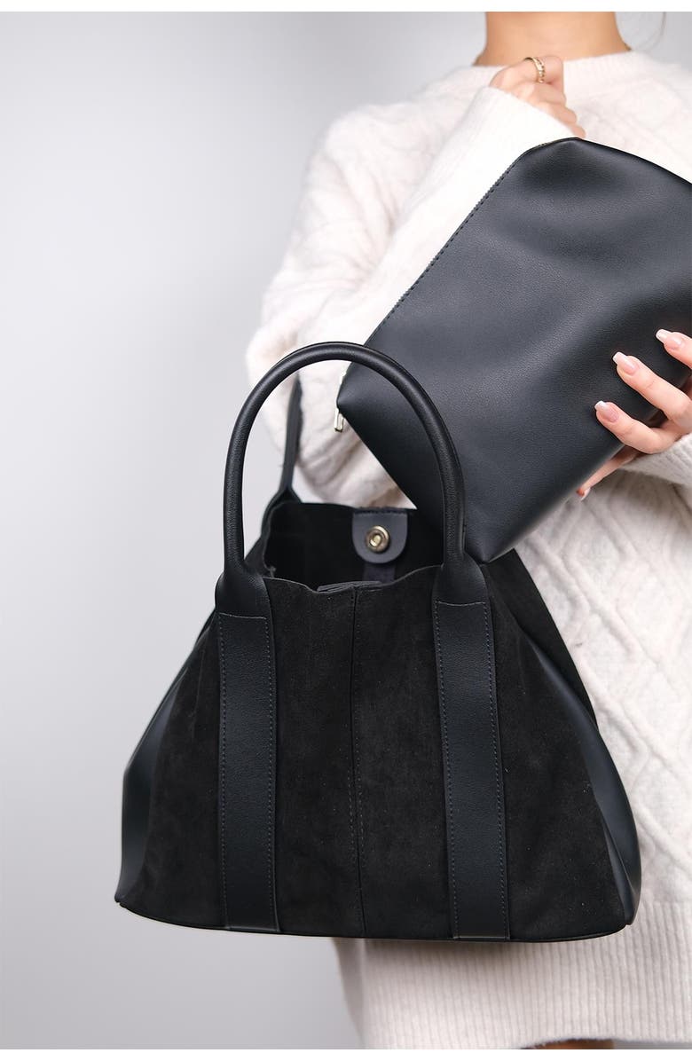 Forever & Always Shoes Thresh Leather Shoulder Bag, Alternate, color, Black Suede