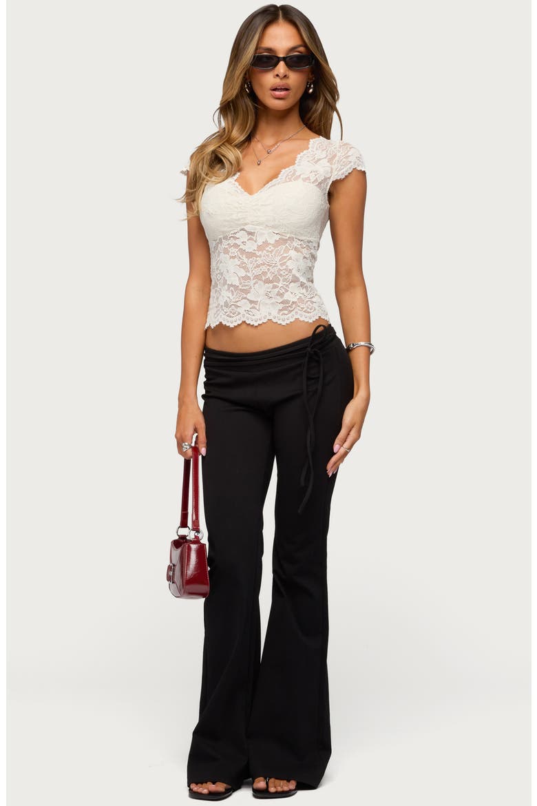 Elza Scallop Sheer Lace Crop Top, Alternate, color, CREAM