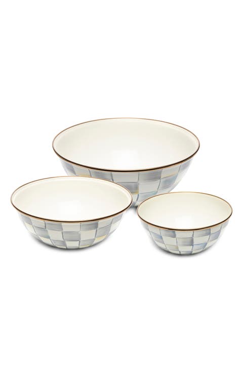 Sterling Check Enameled Set of 3 Mixing Bowls