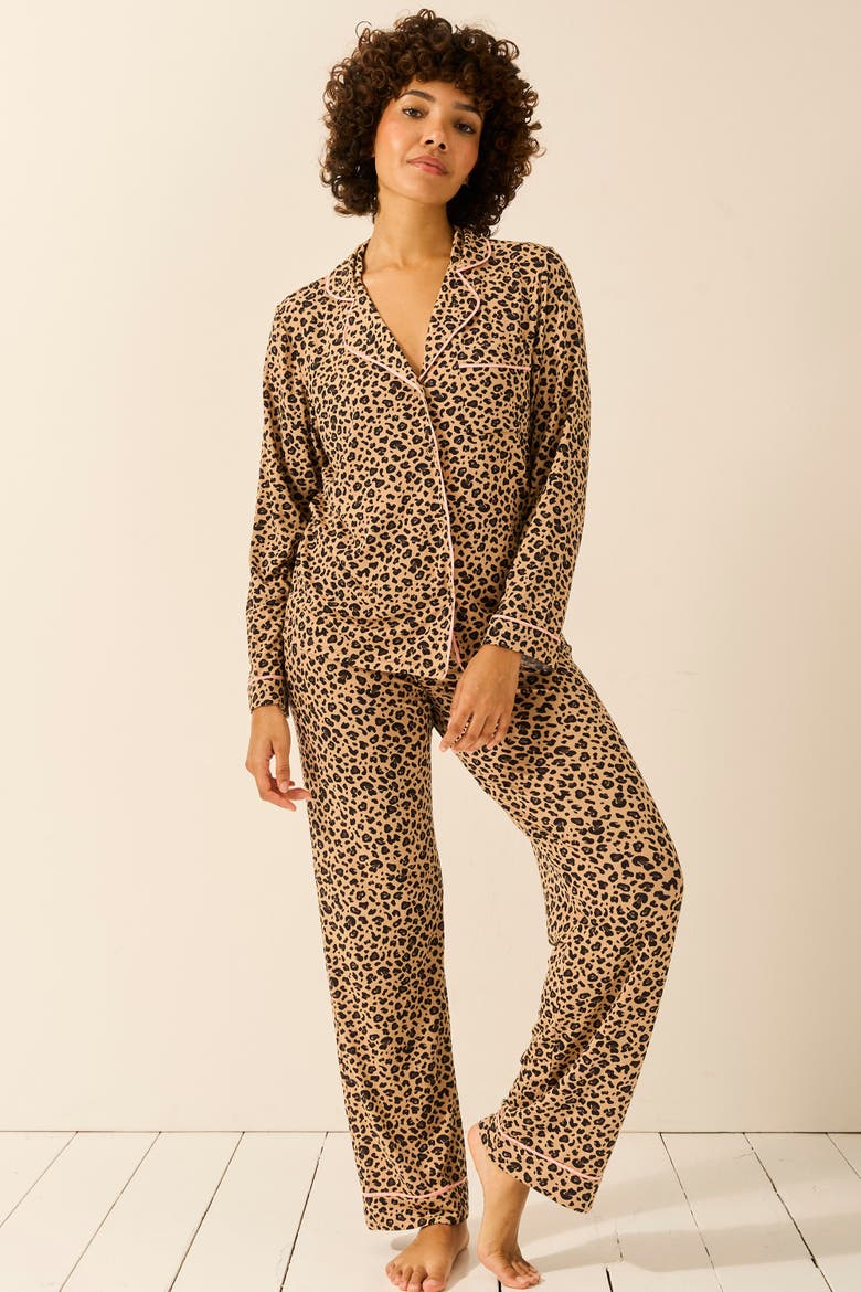 Long Pyjama Set, Alternate, color, Peach Latte Leopards