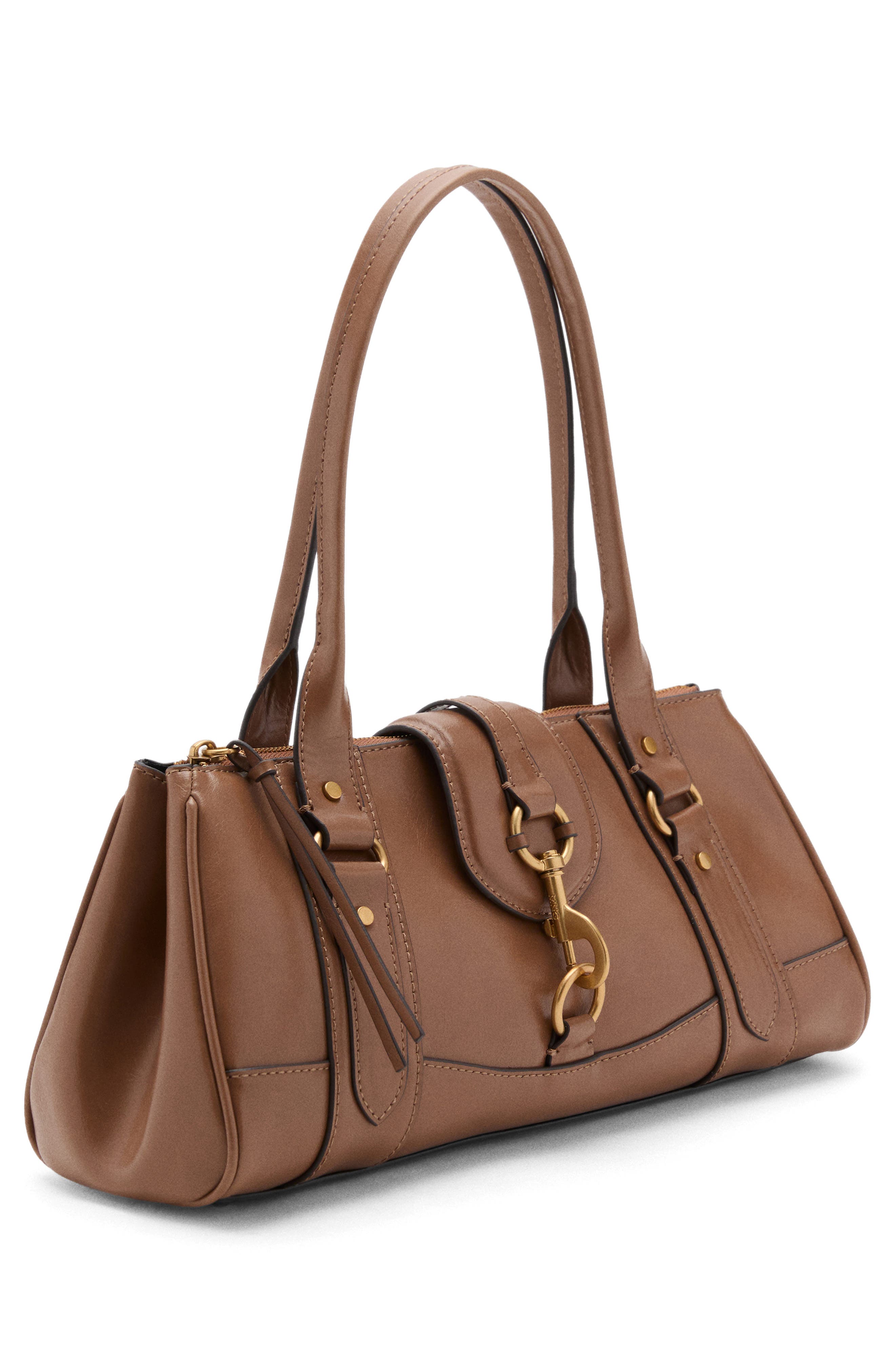 MANGO Medium Faux Leather Shoulder Bag, Alternate, color, Caramel