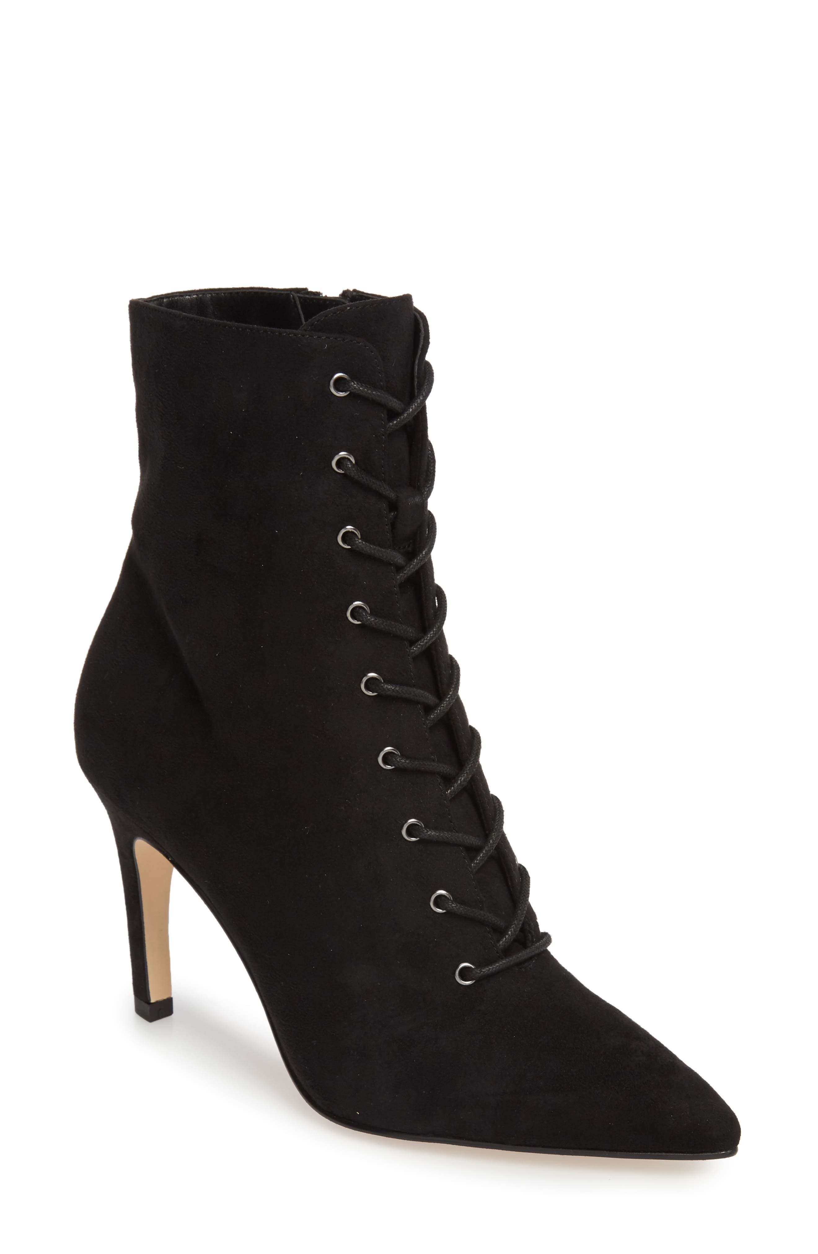 Mila Corset Bootie, Main, color, BLACK FAUX SUEDE