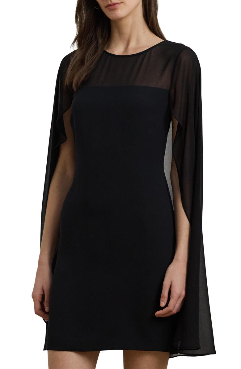 Lauren Ralph Lauren Cape Long Sleeve Cocktail Minidress, Alternate, color, Black