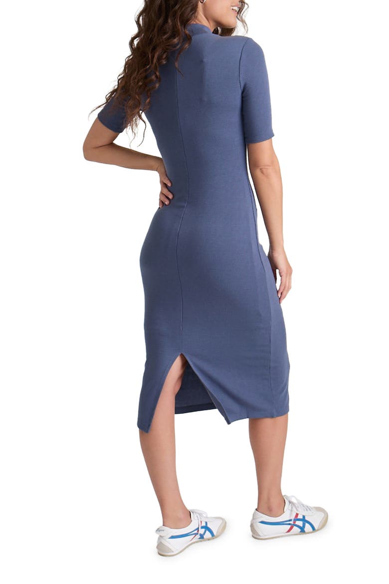 Lexi Mock Neck Rib Midi Dress, Alternate, color, INDIGO