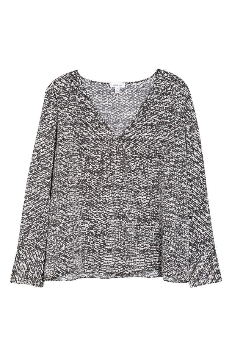 Nordstrom Print Satin V-Neck Long Sleeve Top, Alternate, color,