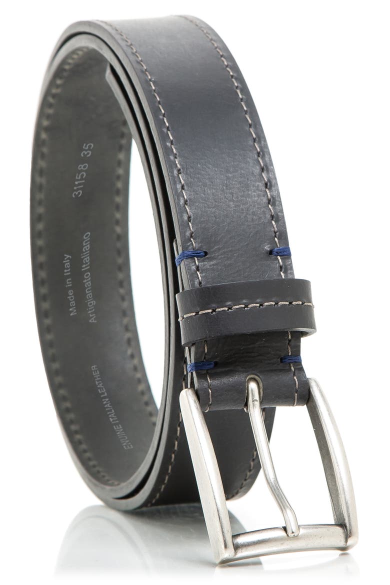 Stitched Leather Belt, Main, color, BLACK