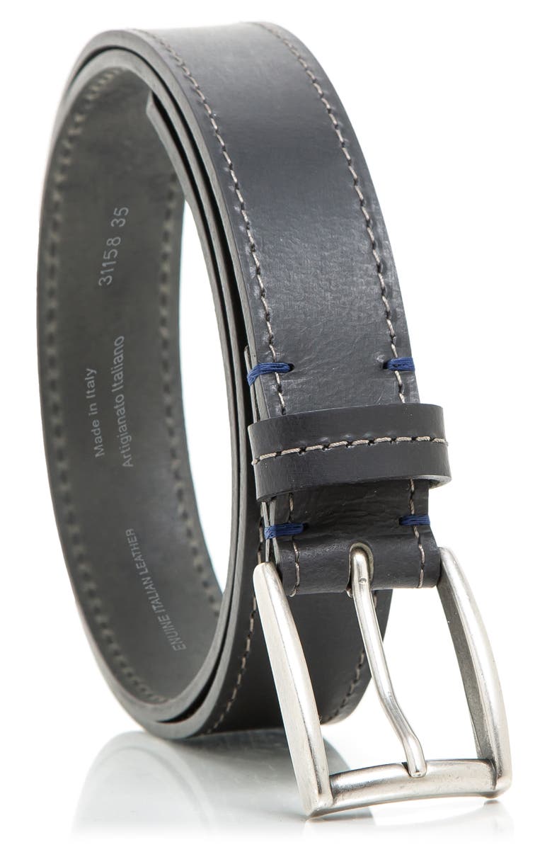 MADE IN ITALY Stitched Leather Belt, Main, color, Black