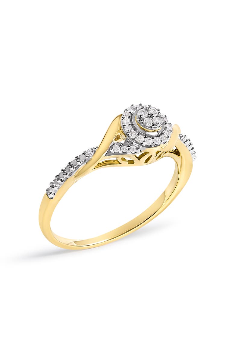 10K Yellow Gold 1/10 Cttw Diamond Swirl and Halo Promise Ring, Alternate, color, Yellow