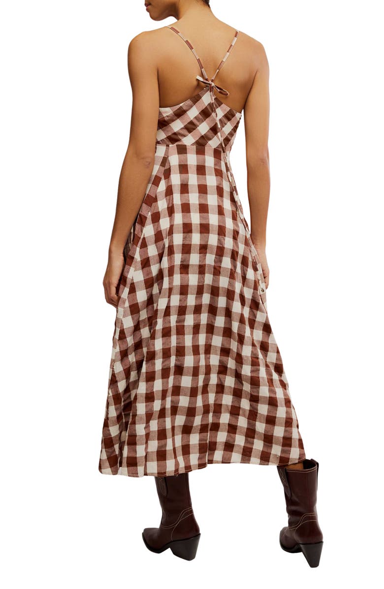 Free People Via Gingham Cotton Seersucker Sundress, Alternate, color, Brown Combo Everly