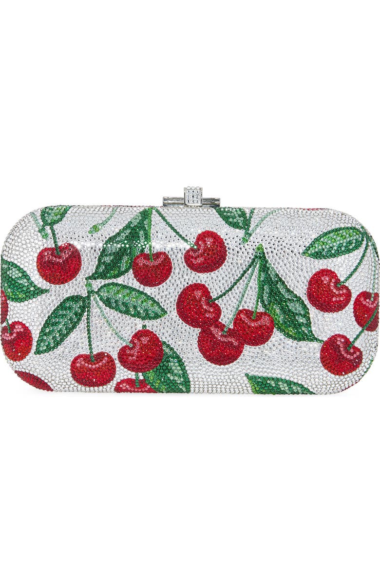 JUDITH LEIBER COUTURE Bing Cherries Long Slide Crystal Clutch, Main, color, Silver Rhine Multi