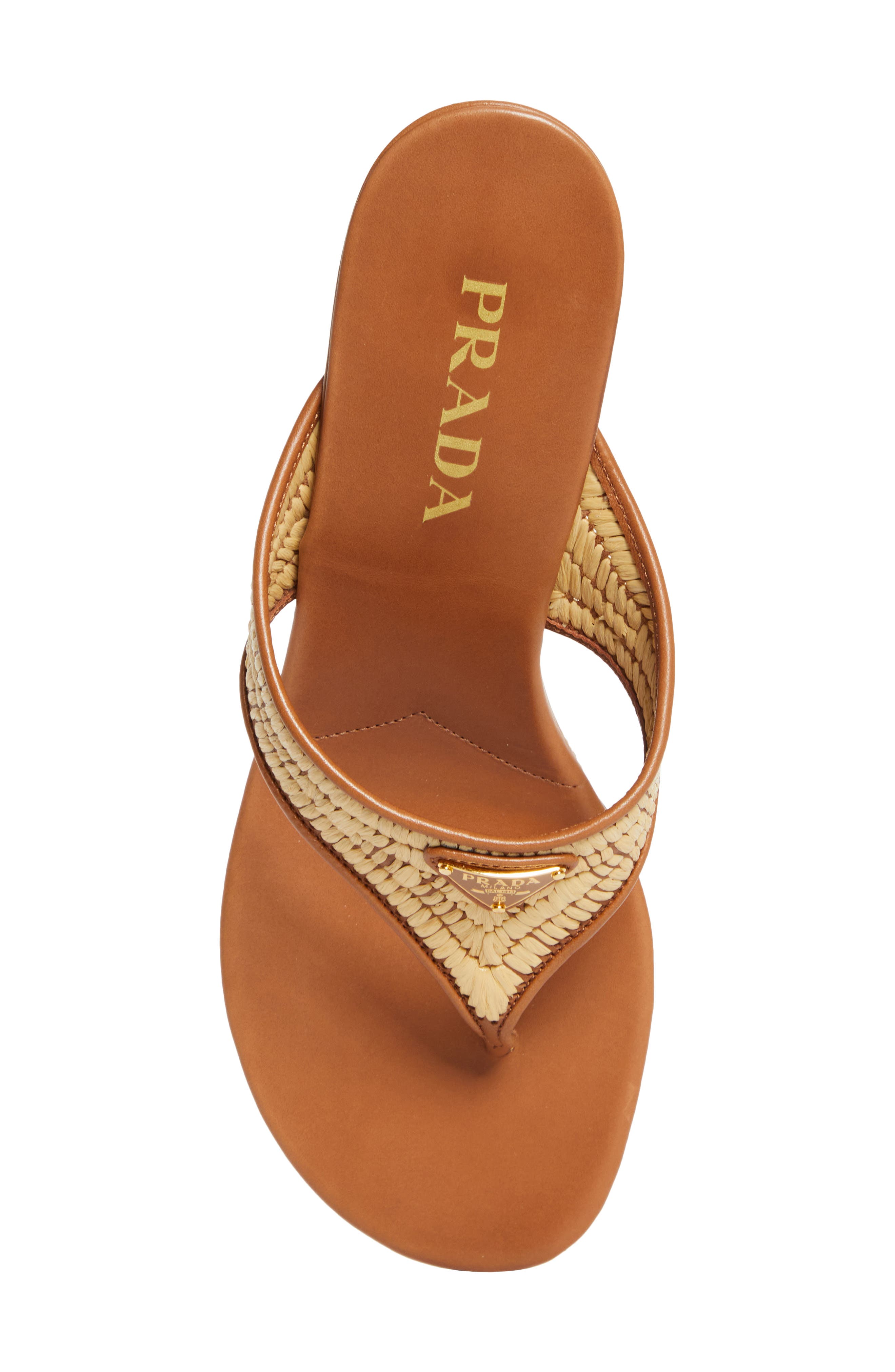 Prada Raffia Wedge Sandal, Alternate, color, 
