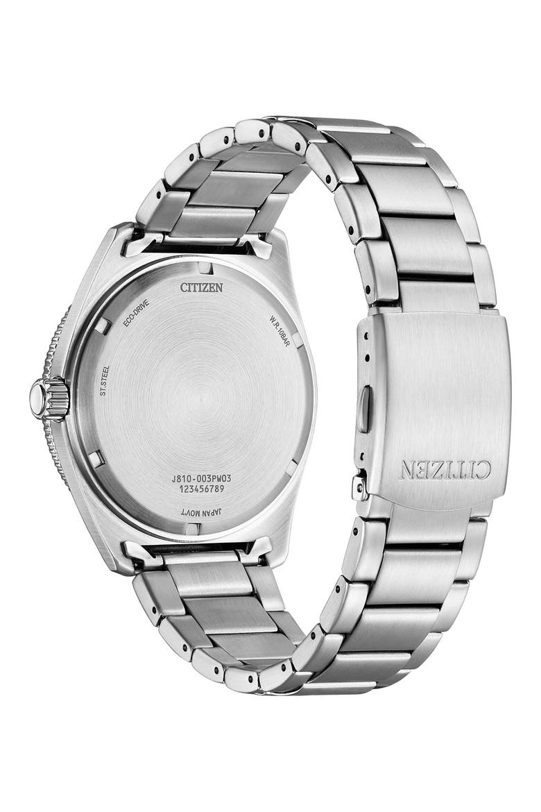 Eco Drive Three-Hand Quartz Stainless Steel Bracelet Watch, 43mm, Alternate, color, SILVER