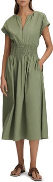Reiss Lena Shirred Waist Cotton Midi Dress