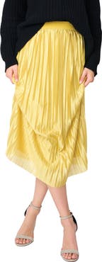GIBSONLOOK Pleated Satin Midi A-Line Skirt