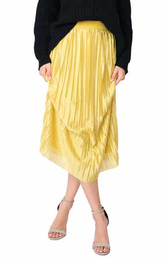 GIBSONLOOK Pleated Satin Midi A-Line Skirt
