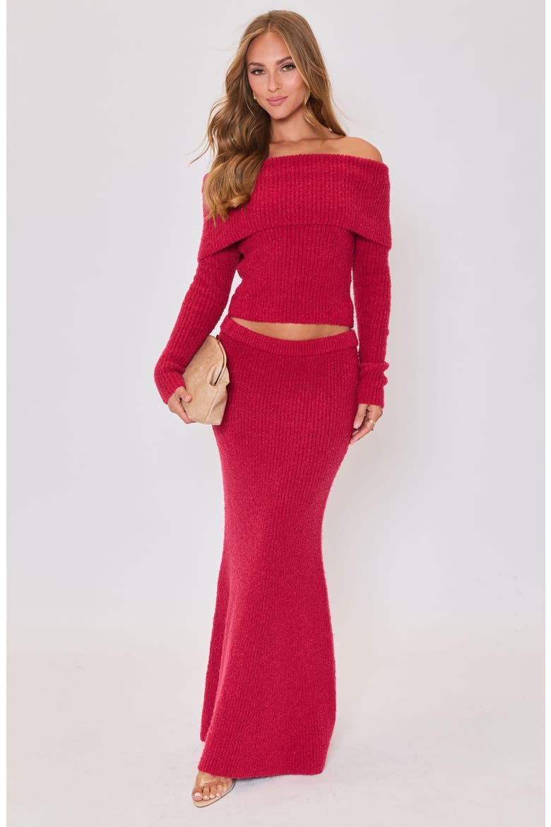 Ruby Flute Rib Maxi Skirt, Alternate, color, WINE