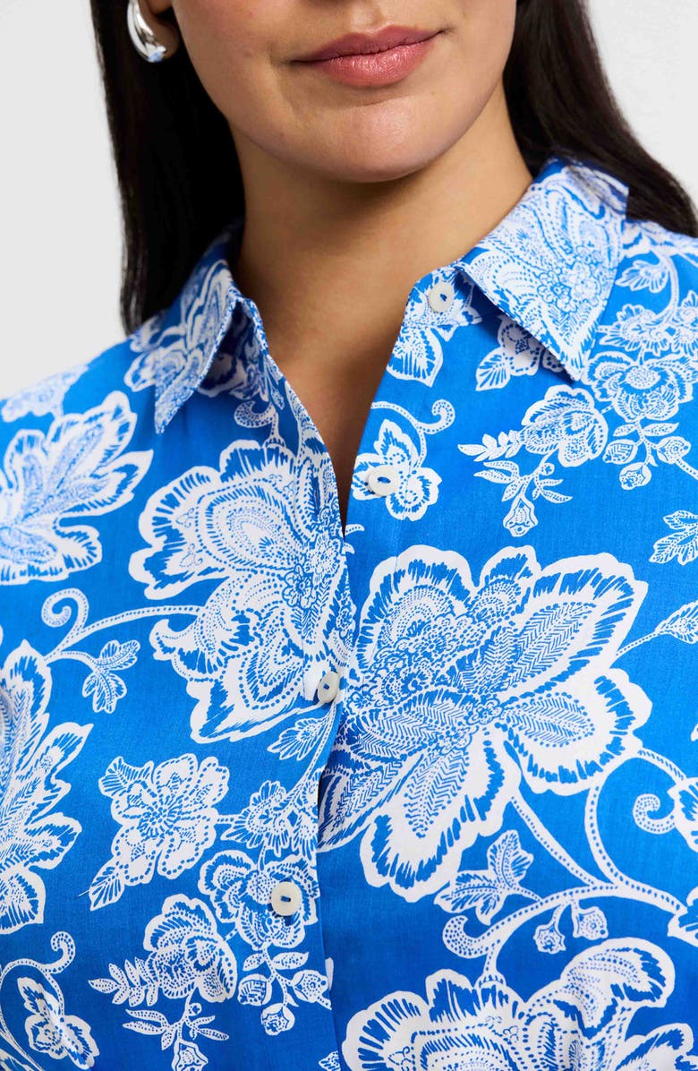 Foxcroft Rocca Floral Print Belted Shirtdress, Alternate, color, Cobalt Blue/ White