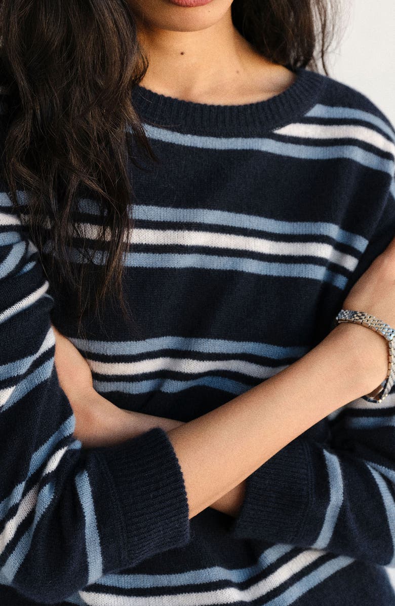 Reformation Cashmere Boyfriend Sweater, Alternate, color, Navy Multi Stripe