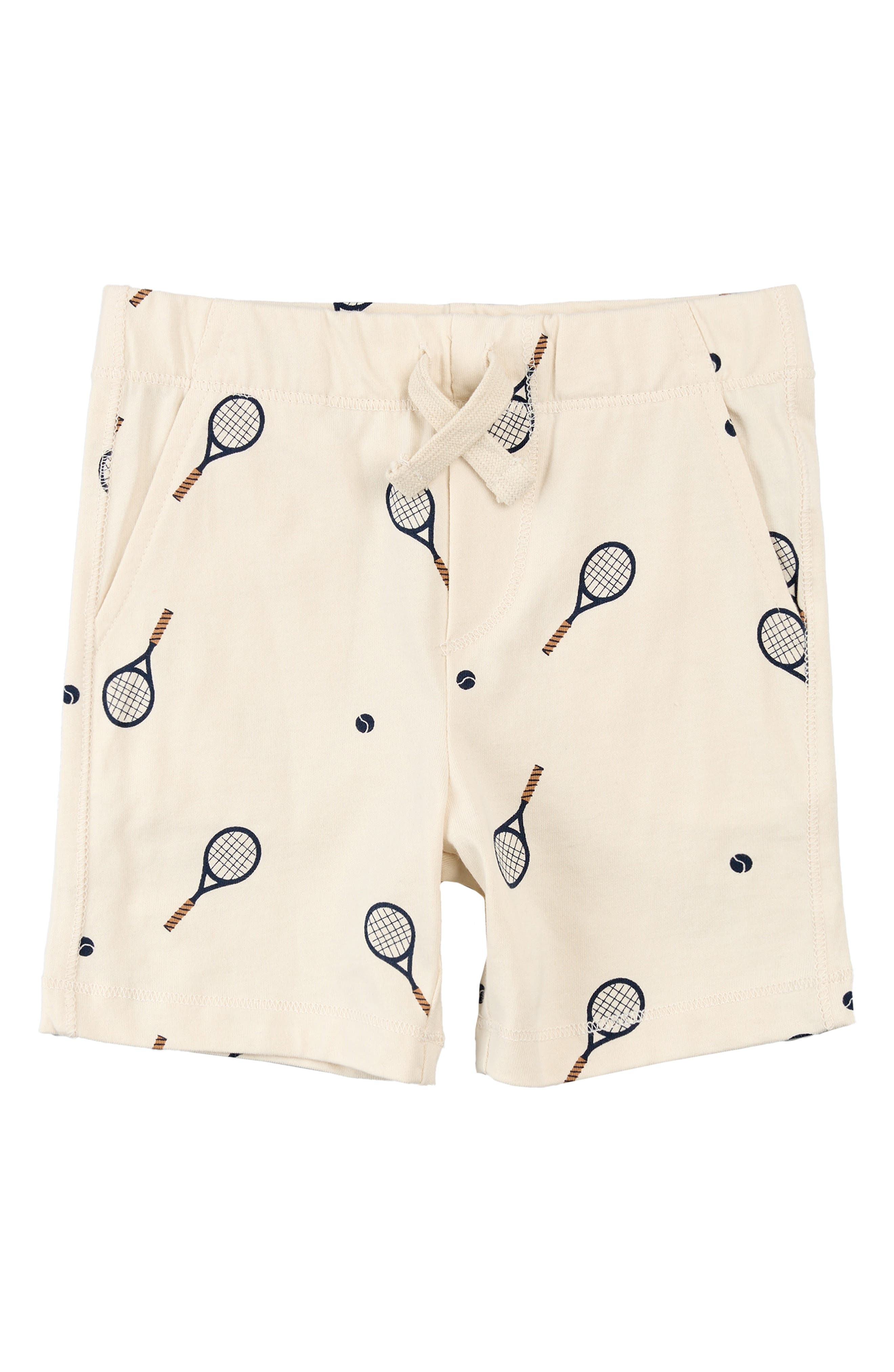 MILES THE LABEL Kids' Stripe Racket Print Organic Cotton Jersey Shorts ...