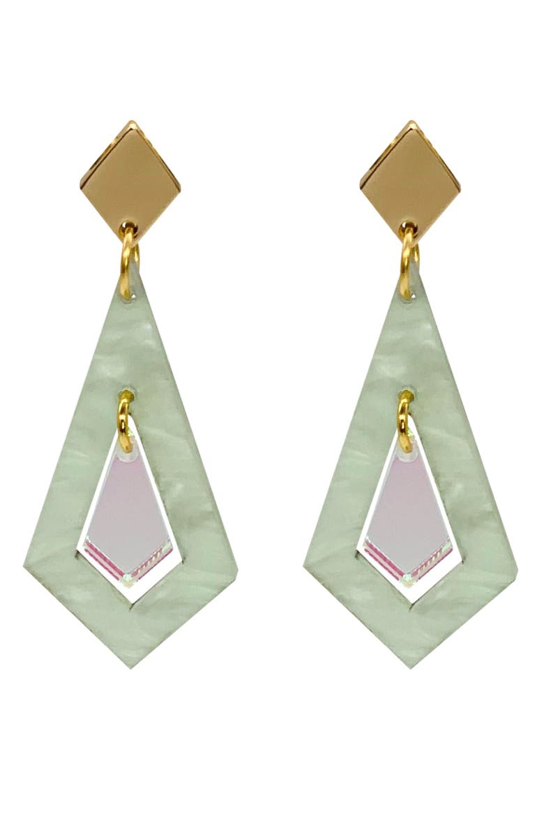 Art Deco Diamond Earrings - Regent Green & Iridescent, Main, color, Regent Green & Iridescent