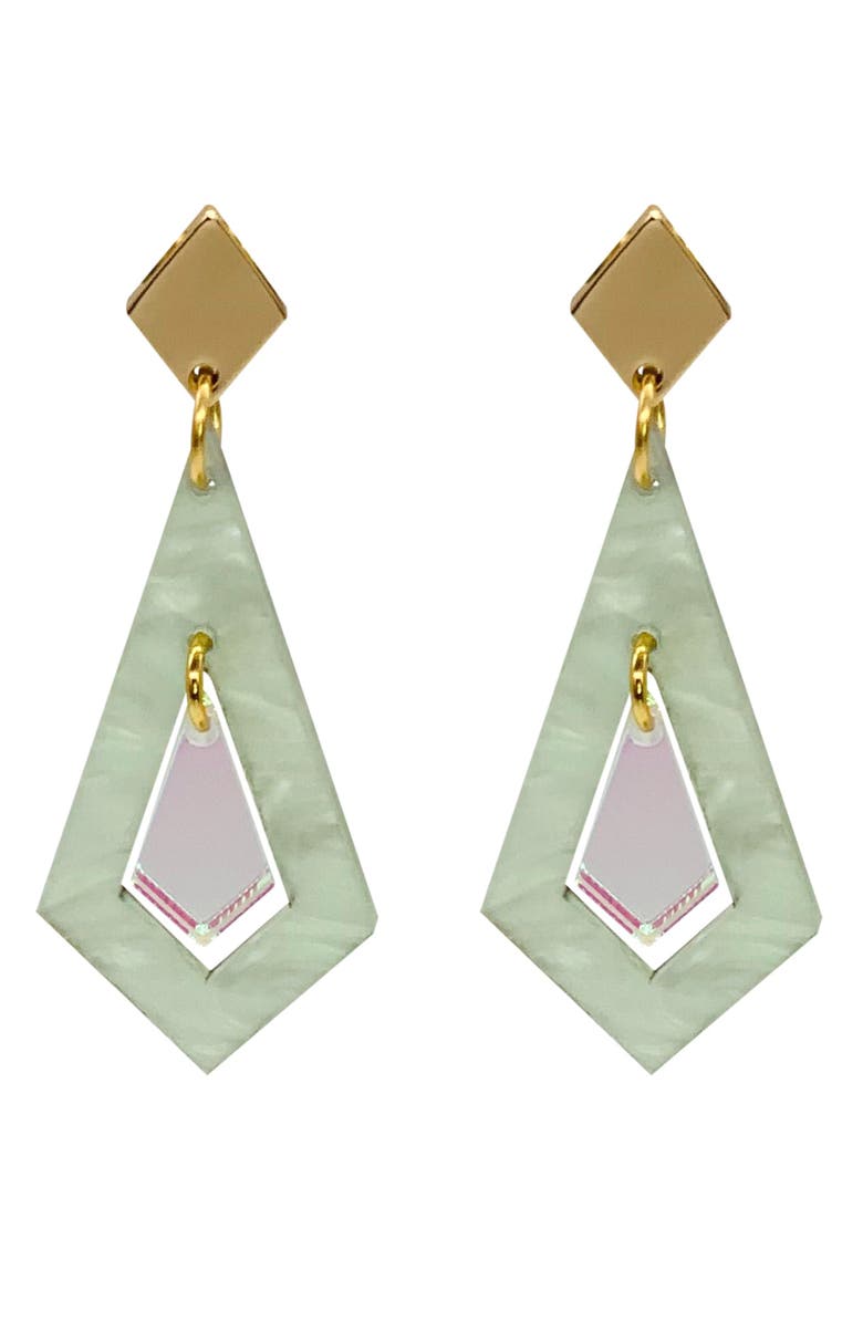 Toolally Art Deco Diamond Earrings - Regent Green & Iridescent, Main, color, Regent Green & Iridescent