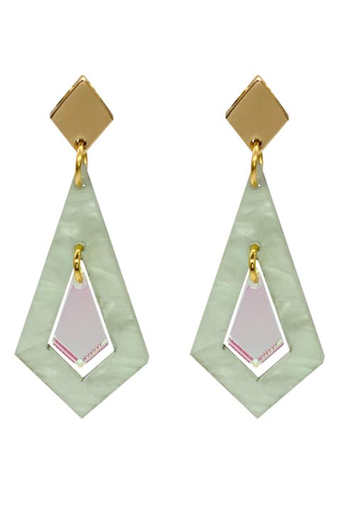 Art Deco Diamond Earrings - Regent Green & Iridescent