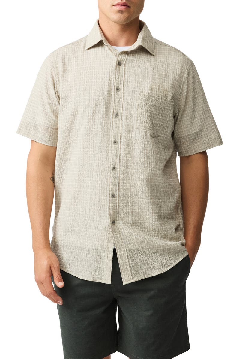 Rodd & Gunn Gowenbridge Short Sleeve Textured Cotton Button-Up Shirt, Main, color, Fog