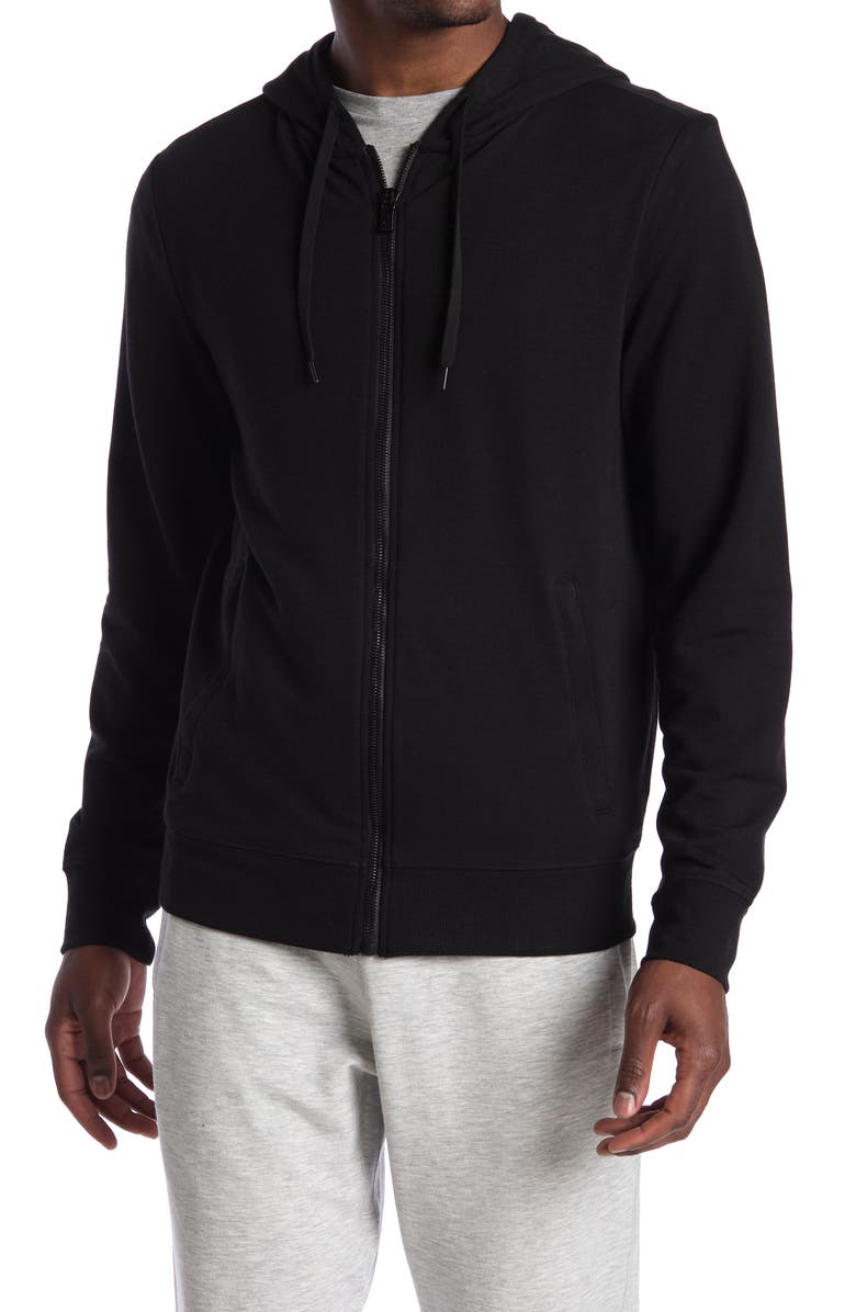90 DEGREE BY REFLEX Brushed Knit Fleece Lined Zip Hoodie, Main, color, 