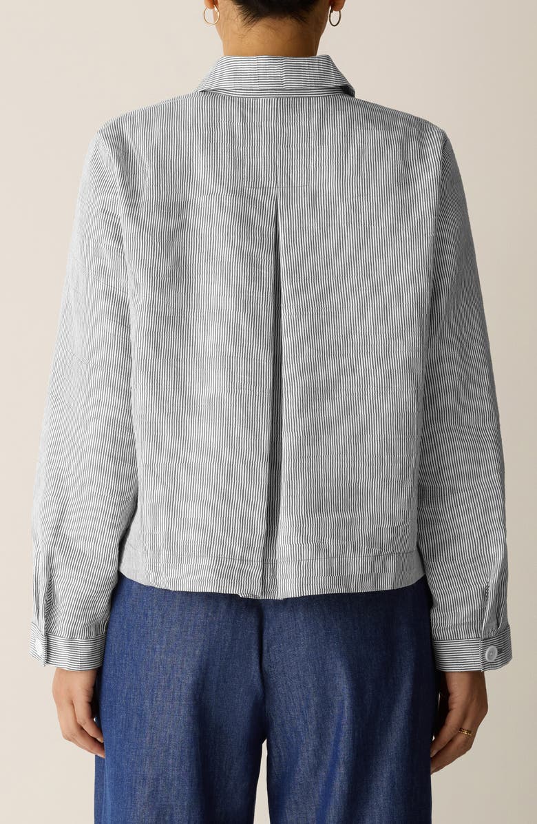 Eileen Fisher Stripe Classic Collar Linen Blend Jacket, Alternate, color, Wren