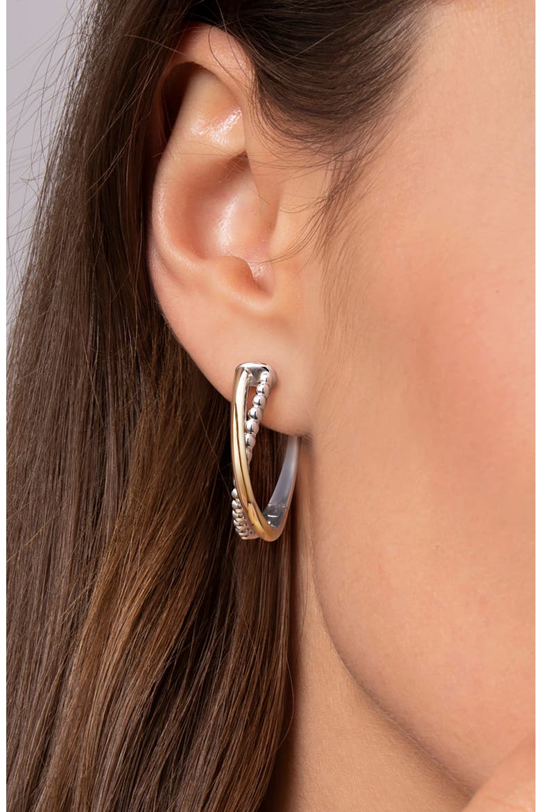 Bujukan 14K Gold & Sterling Silver Crisscross Intricate Hoop Earrings, Main, color, SILVER/ 14K YELLOW GOLD