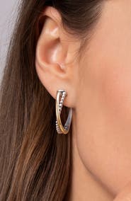 Gabriel & Co. Bujukan 14K Gold & Sterling Silver Crisscross Intricate Hoop Earrings
