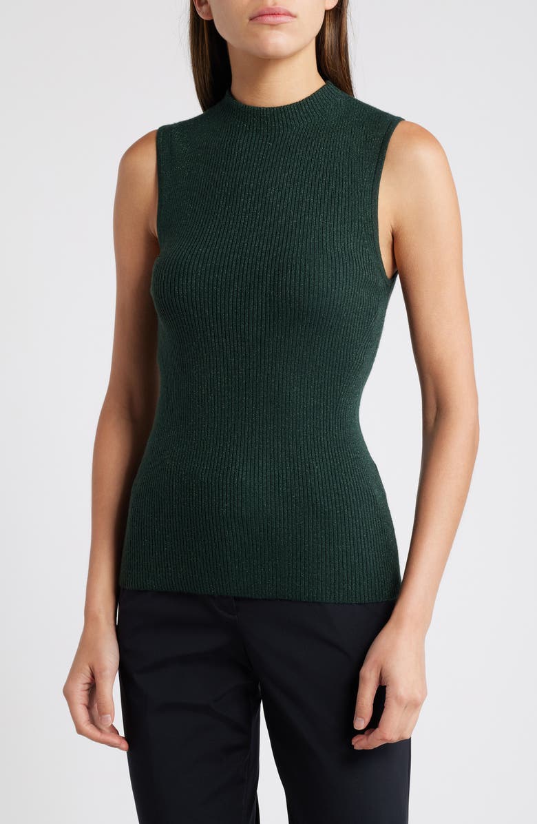 BOSS Fusoni Metallic Mock Nest Sweater Vest, Main, color, Court Green Lurex