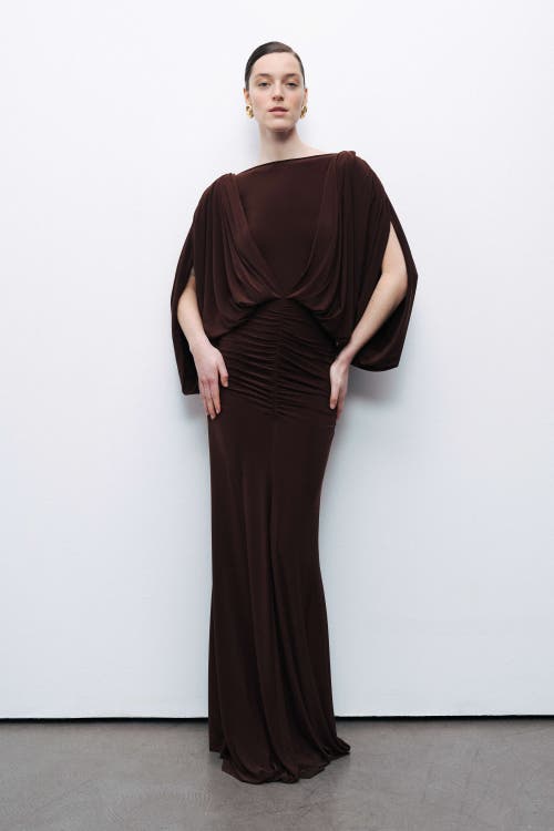 Shop Nocturne Draped Maxi Dress In Dark Brown