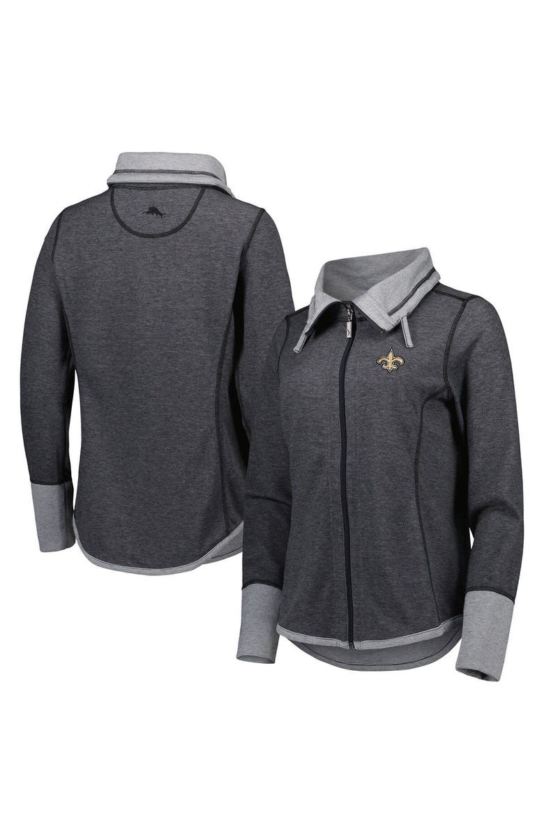 Tommy Bahama Women's Tommy Bahama Heathered Black New Orleans Saints Sport Sun Fade Full-Zip Sweatshirt, Main, color, Heather Black