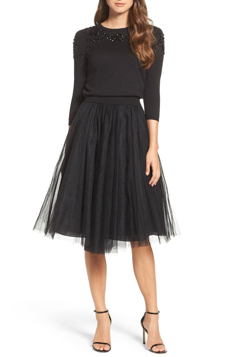 Millie Beaded Cotton Blend Sweater, Alternate, color, BLACK