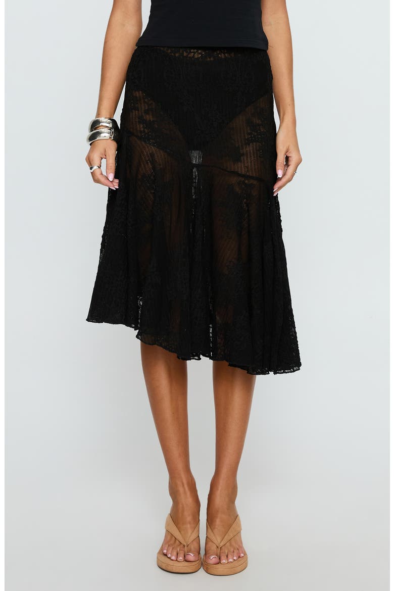 Mellissa Sheer Floral Jacquard Midi Skirt, Main, color, BLACK