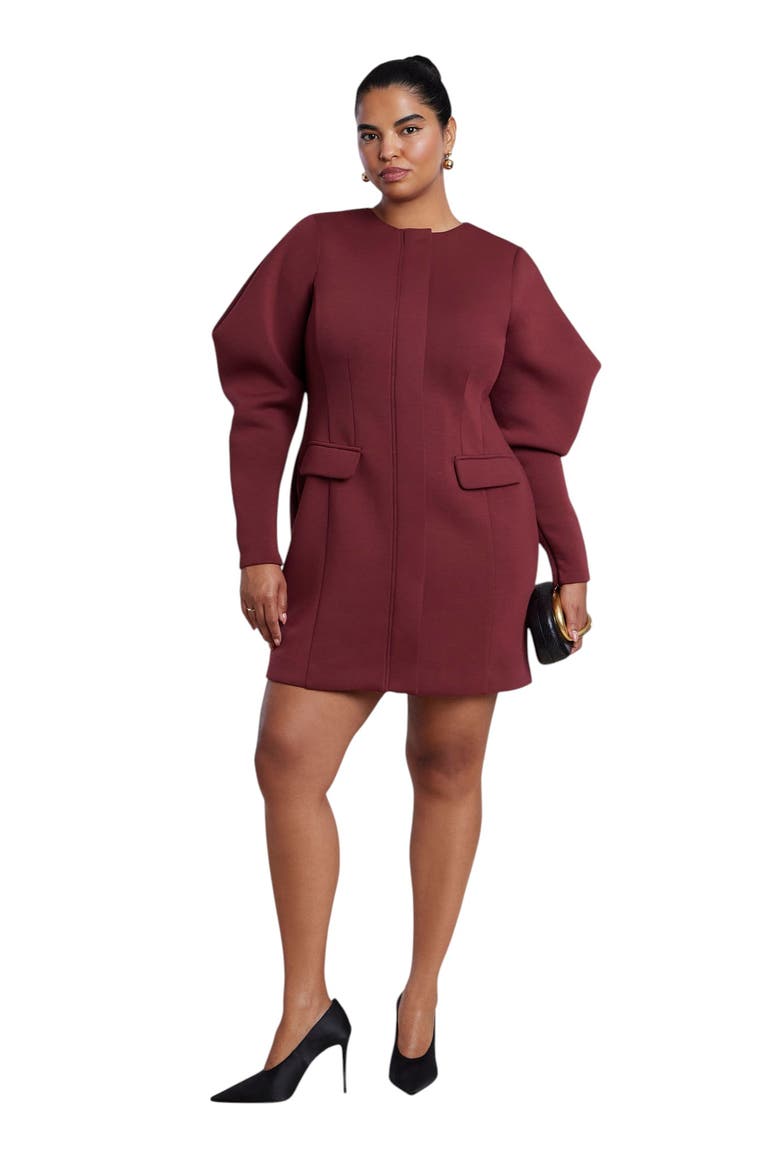 Exaggerated Sleeve Jacket Mini Dress, Main, color, FIRED BRICK