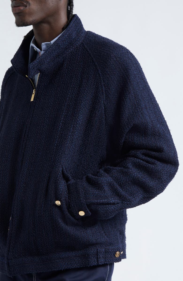 Thom Browne Raglan Sleeve Tweed Jacket, Alternate, color, Navy