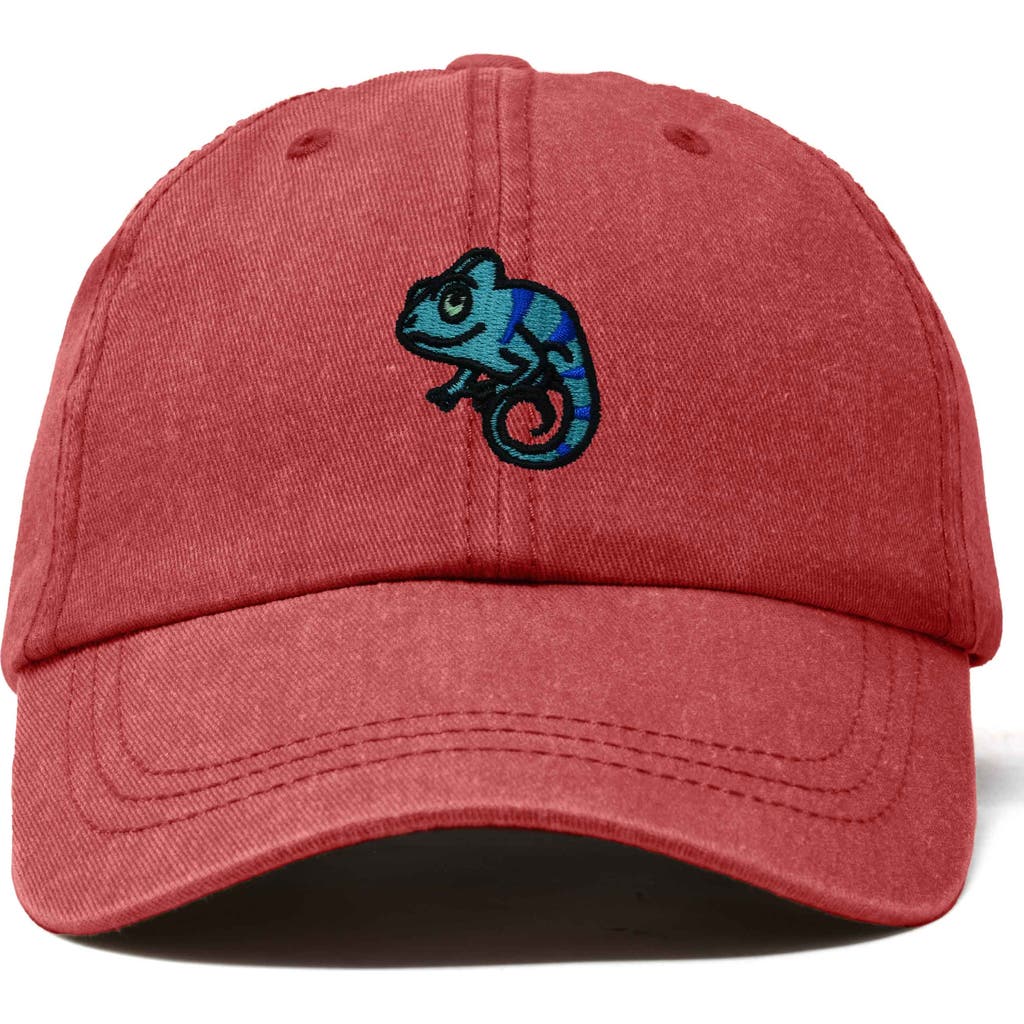 Dalix Chameleon Embroidered Dad Hat In Washed Red