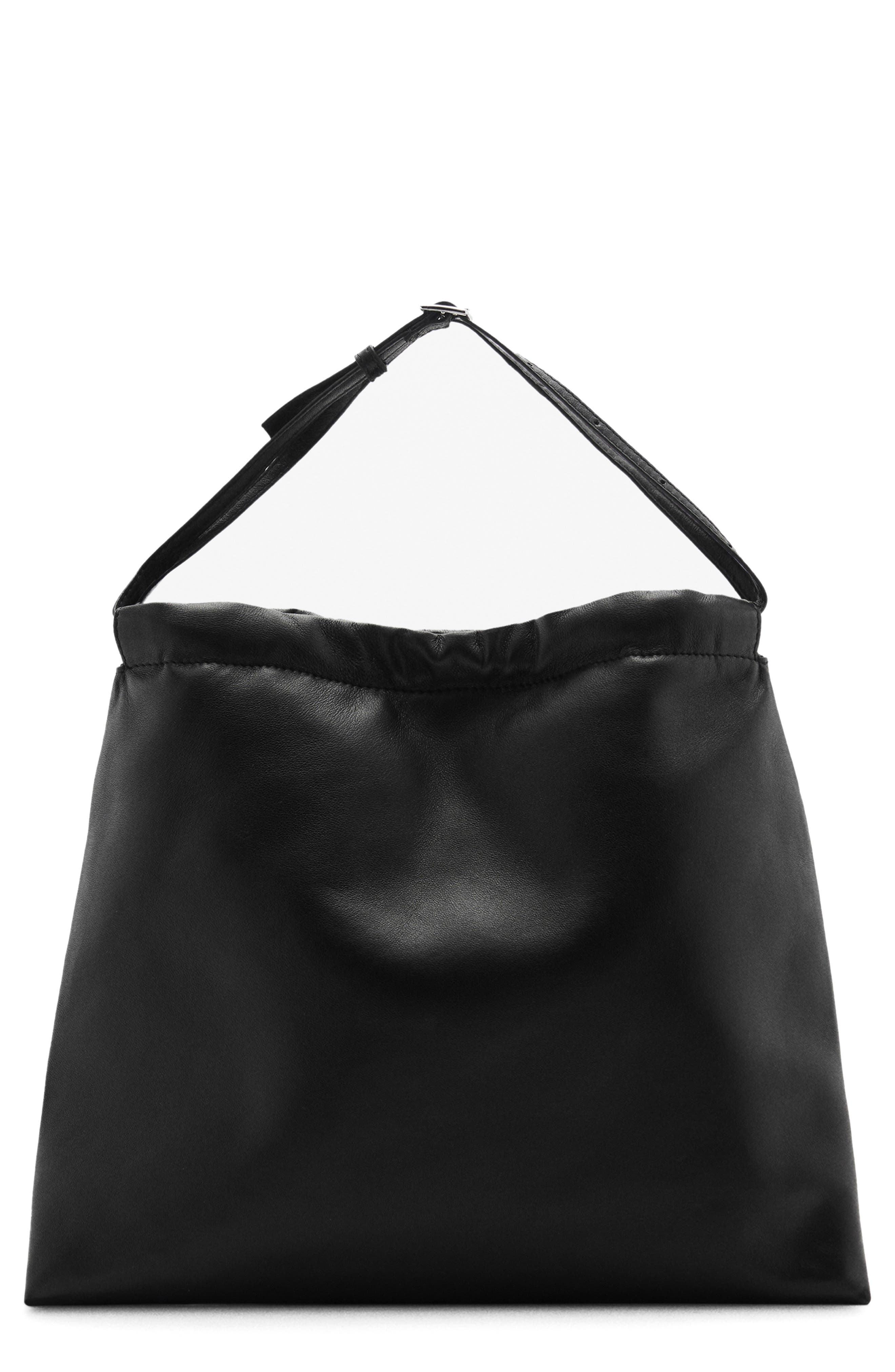MANGO Gathered Leather Shopper Bag, Main, color, 