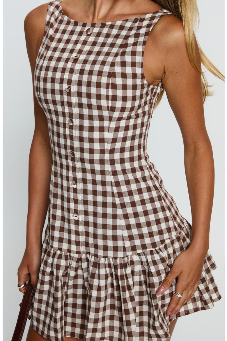 Kolbie Gingham Sleeveless Cotton Tiered Minidress, Alternate, color, BROWN GINGHAM