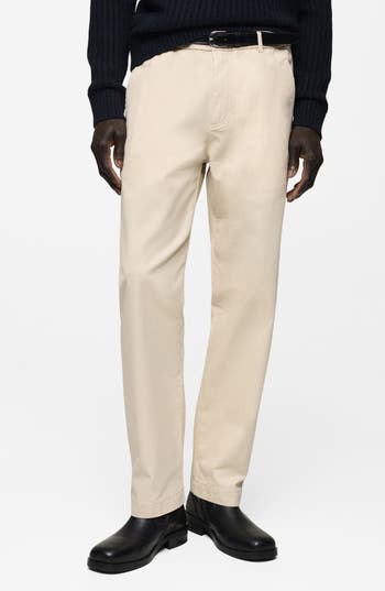 Mango Regular Fit Cotton Trousers In Sand