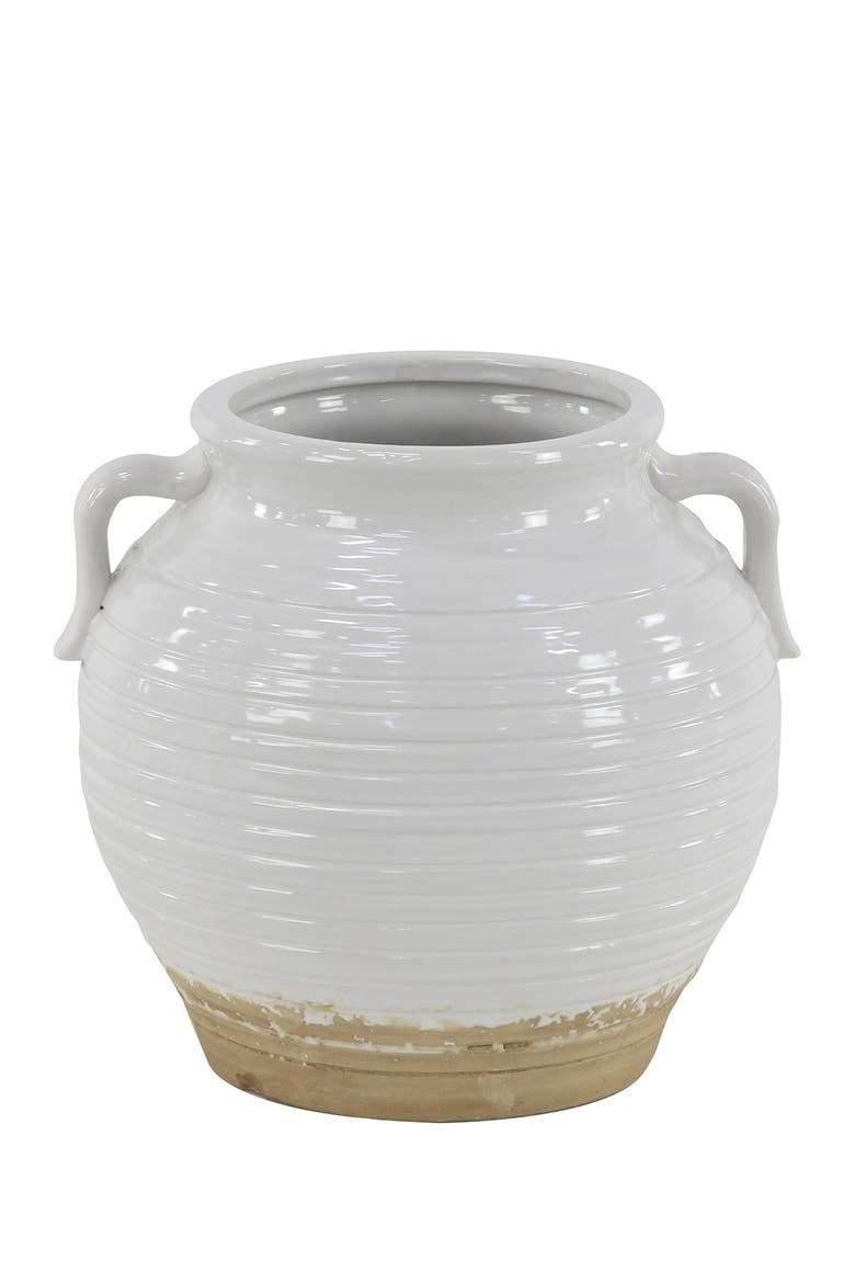 White Ceramic Indoor Outdoor Planter with Handles, Main, color, WHITE
