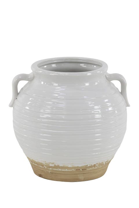 White Ceramic Indoor Outdoor Planter with Handles