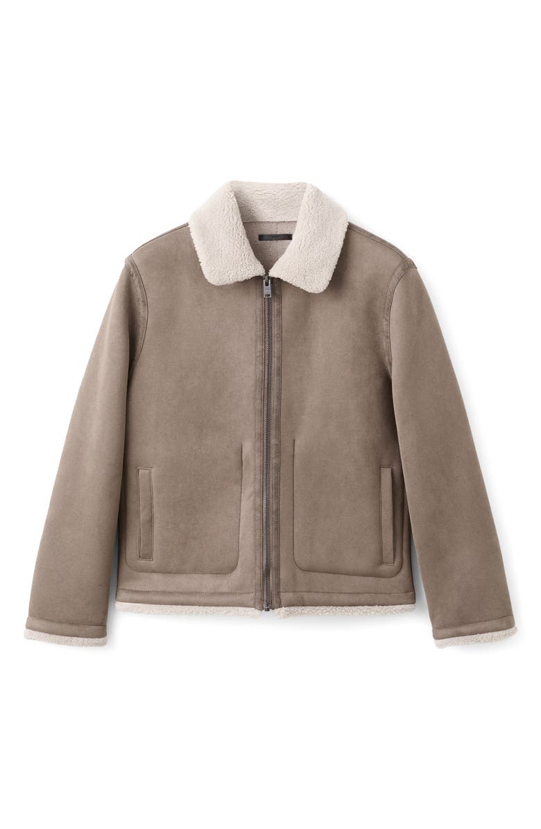 MANGO Faux Suede Jacket with Faux Shearling Lining, Alternate, color, 