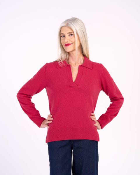 Long Sleeve Collared V-Neck Sweater