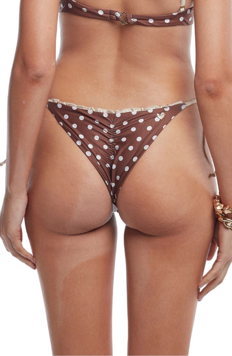 Capittana Lily Polka Dot Ruffle Bikini Bottoms, Alternate, color, Brown